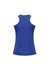 A blue ladies singlet featuring a fitted design and a logo on the back.