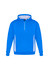 A blue hoodie with a half-zip front, featuring white side panels and a logo.