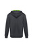 A black hoodie with a green interior, featuring a hood and long sleeves. Includes a small logo on the back.