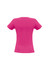A pink women's t-shirt with short sleeves and a fitted design, featuring a logo on the back.