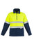 Unisex hi-vis polar fleece pullover in fluorescent yellow and navy, featuring reflective hoop tape and a zippered collar.