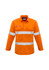 An orange long-sleeve work shirt featuring hooped reflective tape and two chest pockets. It has a logo on the chest.