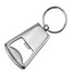 A drink bottle opener keyring in silver metal with a keyring attachment for convenience.