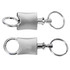 A silver snap apart key ring with a sleek, streamlined design and circular keyring loops.