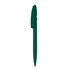 A green plastic pen featuring a sleek design and a clip. It has a logo on its barrel.