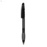 A black plastic pen features a sleek design and a clip for easy attachment, complemented by a gold nib. It has a logo.