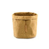 A tan kraft paper storage bag with a simple design and a small logo tag.