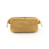 A tan Kraft paper cosmetic bag with a zip closure and a small logo on the front.