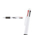 A white plastic pen featuring four colours: black, red, blue, and green. It includes a logo on the barrel.