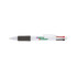 A white plastic pen featuring red and black accents, with a logo displayed on the barrel.