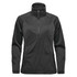 A black women's anorak jacket with a high collar and zip closure, featuring long sleeves and a sleek design.