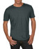 A grey adult tri-blend tee displayed on a male model, featuring short sleeves and a round neckline.