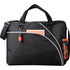 A laptop bag in black with a colourful side pocket and a detachable keychain, featuring a shoulder strap and handle.