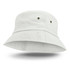 A white Bondi Bucket Hat with a wide brim and two ventilation eyelets on the sides.