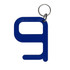 A blue Hygiene Key attached to a metal keyring, designed for convenient access. Features a simple, modern shape.