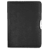 A black A4 zip compendium with a white closure, featuring a calculator and a logo.
