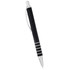 A sleek black ballpoint pen with silver accents and a branded logo on the barrel.