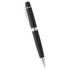 A black ballpoint pen with silver accents and a sleek design, featuring a branded logo.
