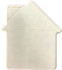 A house-shaped mint card in white, featuring a smooth surface suitable for branding with one colour pad print.