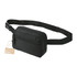 A black recycled sport fanny pack with a zippered compartment and an adjustable strap, featuring a logo.