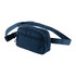 A navy blue fanny pack with a front zip pocket and adjustable strap. It includes a logo on the side.
