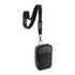 A black and grey grid-patterned phone pouch with a lanyard attached for easy carrying.