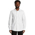 A white button-up shirt with long sleeves, featuring a collar and a small logo.