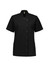 A black women's essence jacket featuring short sleeves, a snap button closure, and two front pockets.