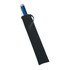 A black velvet drawstring pouch containing a blue pen, with a decorative cord. Includes a branding logo.