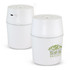 Aroma diffuser in white with a logo, featuring a smooth cylindrical design and a top opening.