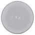A round, silver aluminium Bluetooth speaker with a perforated design. Features a logo in the centre.
