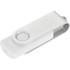 A white rotate USB flash drive, 16GB capacity, featuring a clip design and a logo.