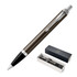 A metal ballpoint pen in dark espresso with a silver clip, presented in a branded box.