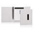A grey A6 notepad folder with a magnetic closure, containing a notepad and a pen. It features a logo.