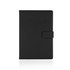 A black A6 notebook journal with a magnetic closure and a simple design. It features a logo on the front cover.