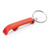 A drink bottle opener in a vibrant red colour featuring a keyring attachment and a sleek design.