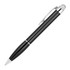 A black metal ballpoint pen with a sleek design and chrome accents. It features a clip for easy carrying.