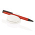 A magnetic pen paper holder in white with a red pen resting on top. Features a black grip on the pen.
