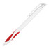 A ballpoint pen in white with a red grip and clip, featuring a sleek design and a logo on the side.