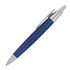 A blue ballpoint pen with a silver clip and trim. It has a smooth finish and a sleek design.