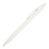 A ballpoint pen in solid white with a clip and retractable tip, featuring a branded logo.