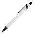 A sleek white ballpoint pen with a black clip and tip, featuring a logo on the barrel.