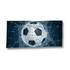A sublimated sports towel featuring a soccer ball splashing in water, predominantly in blue and black colours, with a logo.