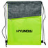 A crosshatch drawstring bag in bright yellow with a grey top and a front zip pocket. It features a logo.