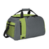 A grey duffle bag with lime green accents, featuring a side mesh pocket and a shoulder strap.