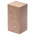 A brown cardboard box containing a Plant Fibre wireless outdoor speaker, featuring a logo and a simple line design.