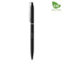 A black metal pen with a silver clip and a branding logo on the side.