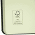 A bound journal with a black cover and cream-coloured pages, featuring an FSC certification logo.