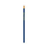 A blue pencil with a white eraser and gold detailing, featuring a logo on the barrel.