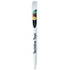 A white pen with a logo, featuring a sleek design and a clip for easy attachment.